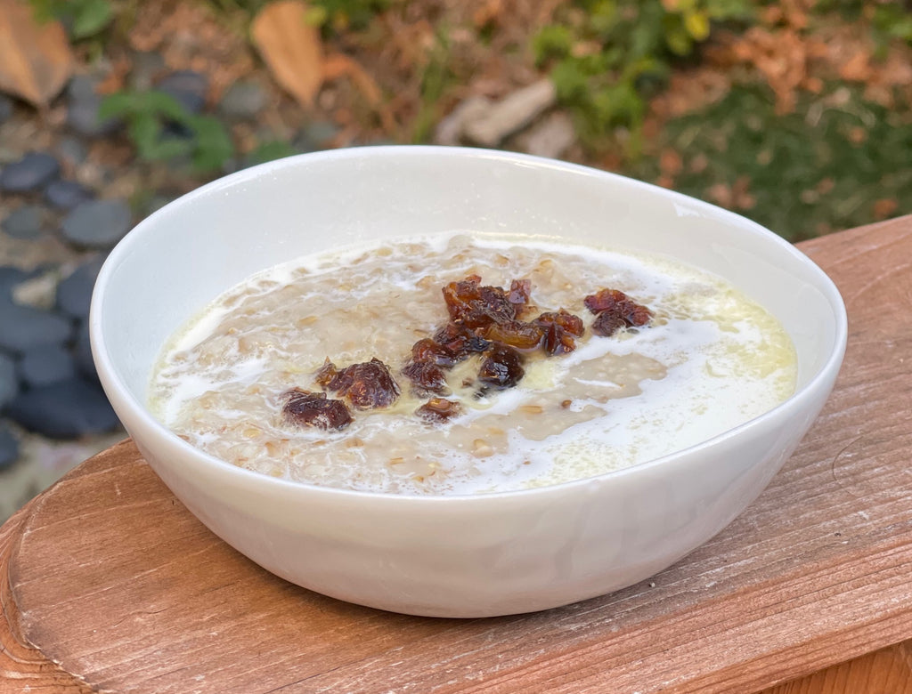 Creamy steel-cut oat and goat milk porridge