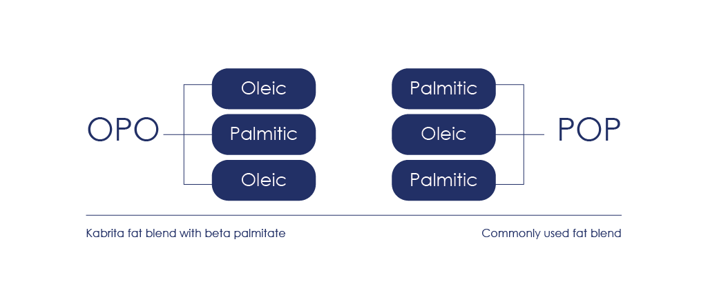 Kabrita fat blend with beta palmitate vs commonly used fat blend